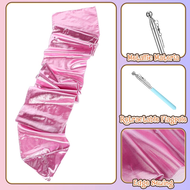 RoundFunny 98" Dance Streamer with Scalable Rod, Gymnastics Dance Ribbon Artistic Twirling Ribbon, Church Worship Adoration Dance Banner for Dancer and Church Liturgical Praise (Pink) - Image 3